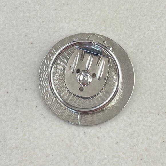 Vintage Etched Scarf Clip 1970s Silver Tone Metal Filigree Circle Loop Conditio - Picture 2 of 5